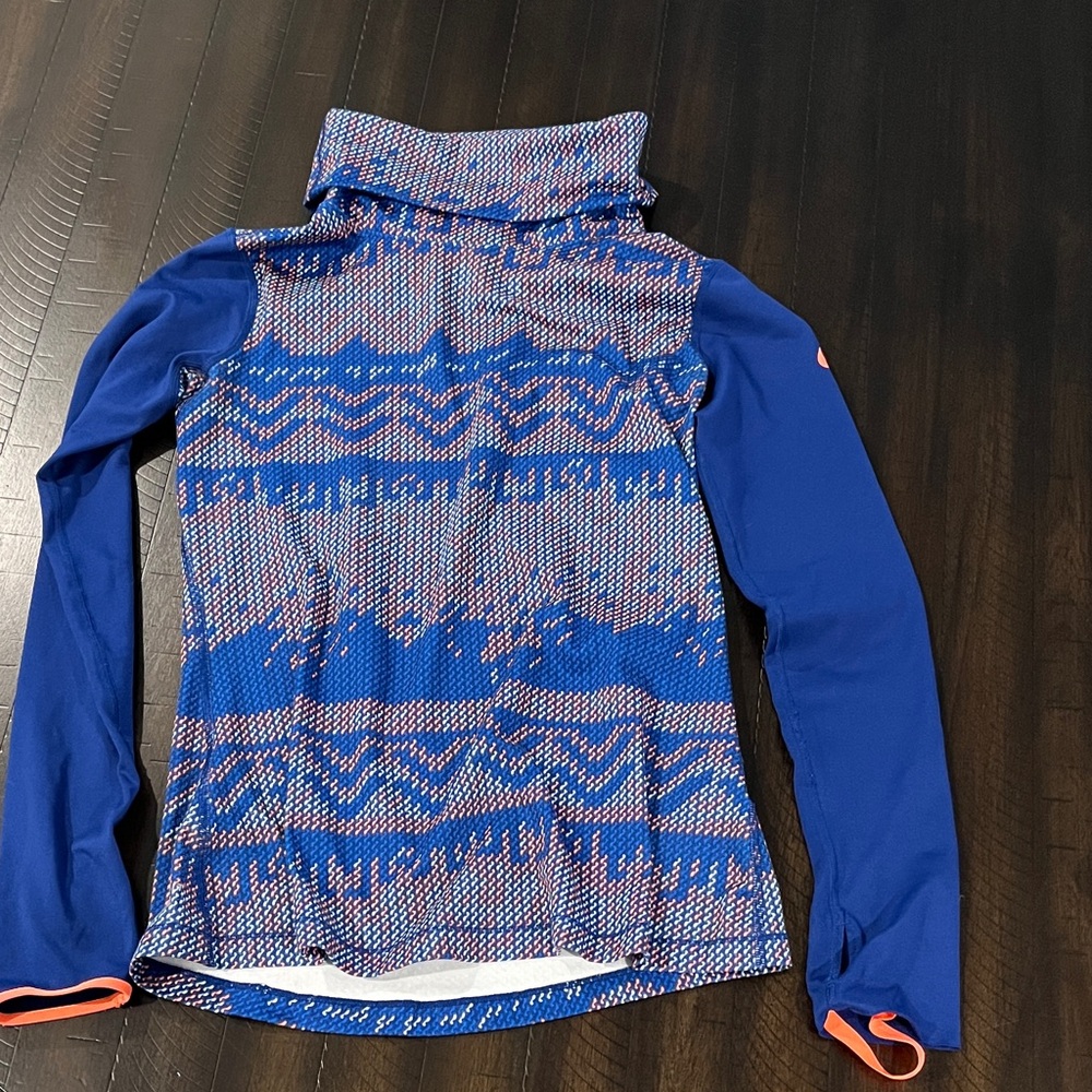Nike Pro Shirt Women's M Turtleneck Long Sleeve Blue Aztec Workout